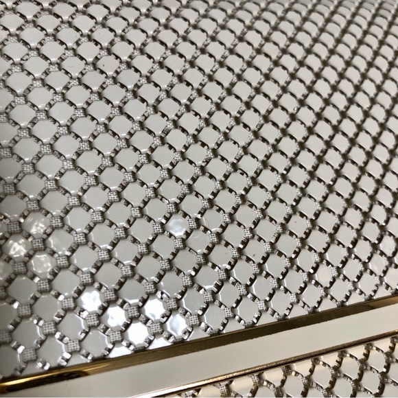 Vintage 70s 80s Metal Mesh Disco Bag Chain Strap Cream Off-White Evening Purse - Picture 7 of 16